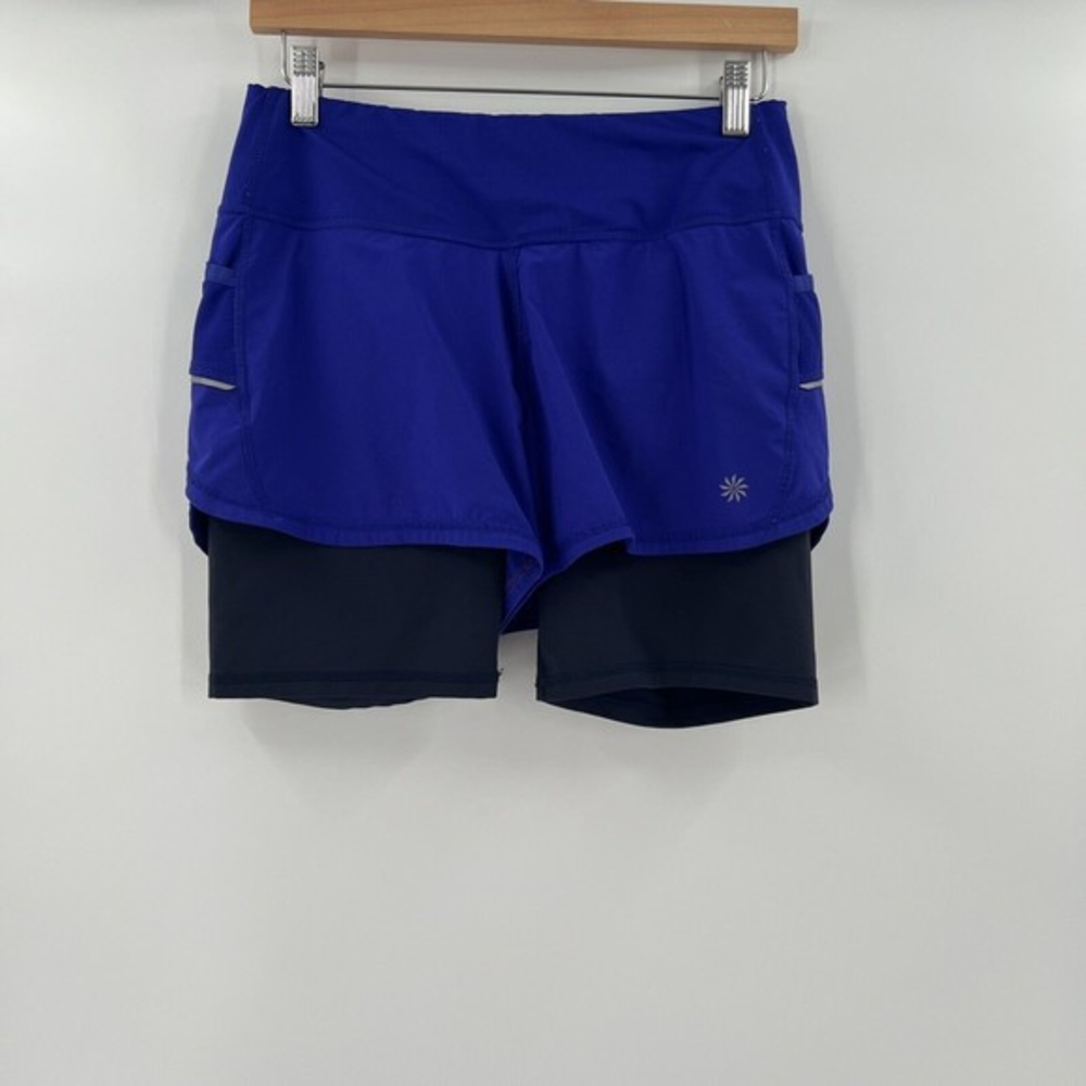Athleta Womens Ready Set 2 in 1 Running Shorts Blue Black Size‎ Small
